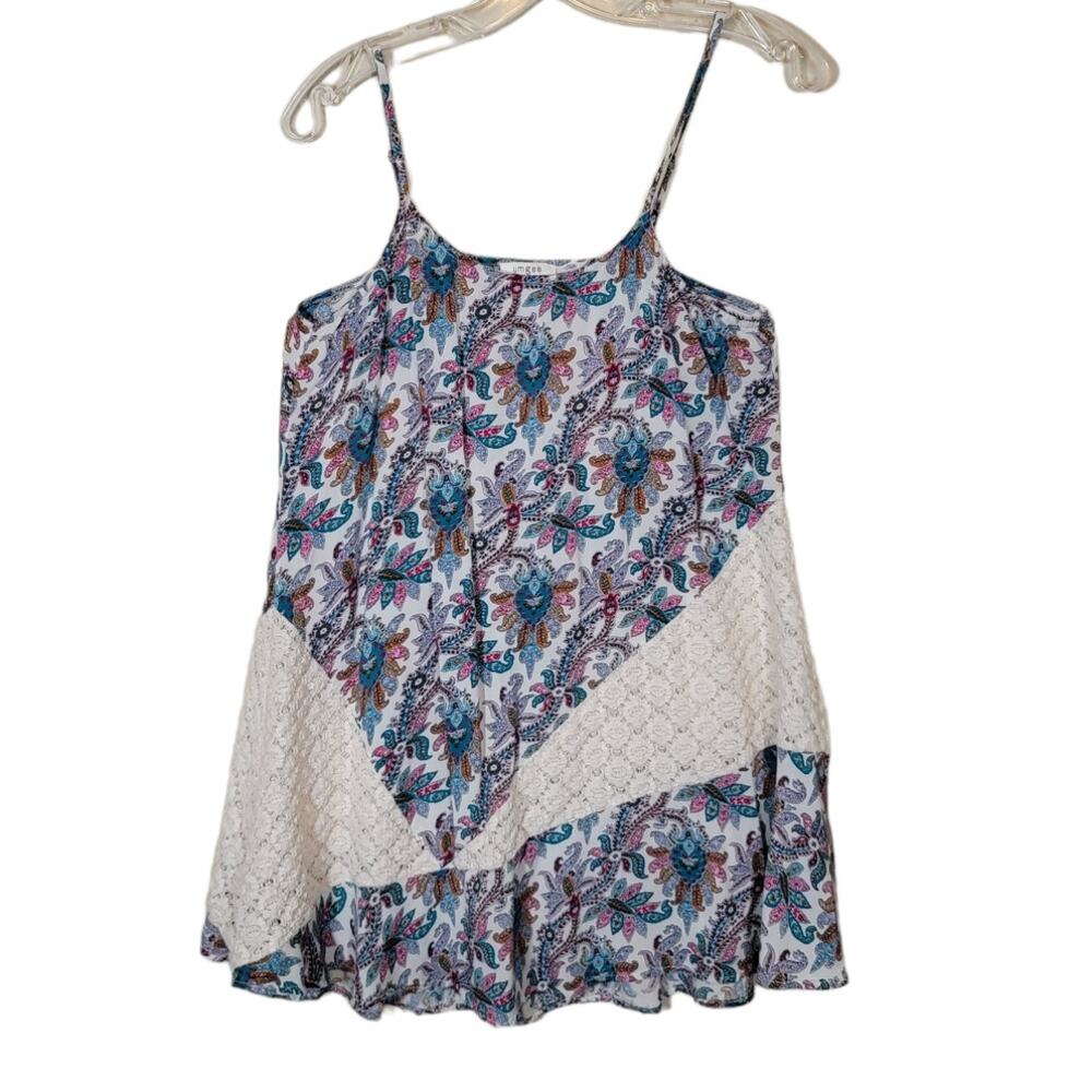 Umgee Mini Tank Dress Adjustable Strap Paisley Patchwork Multicolor Size Medium